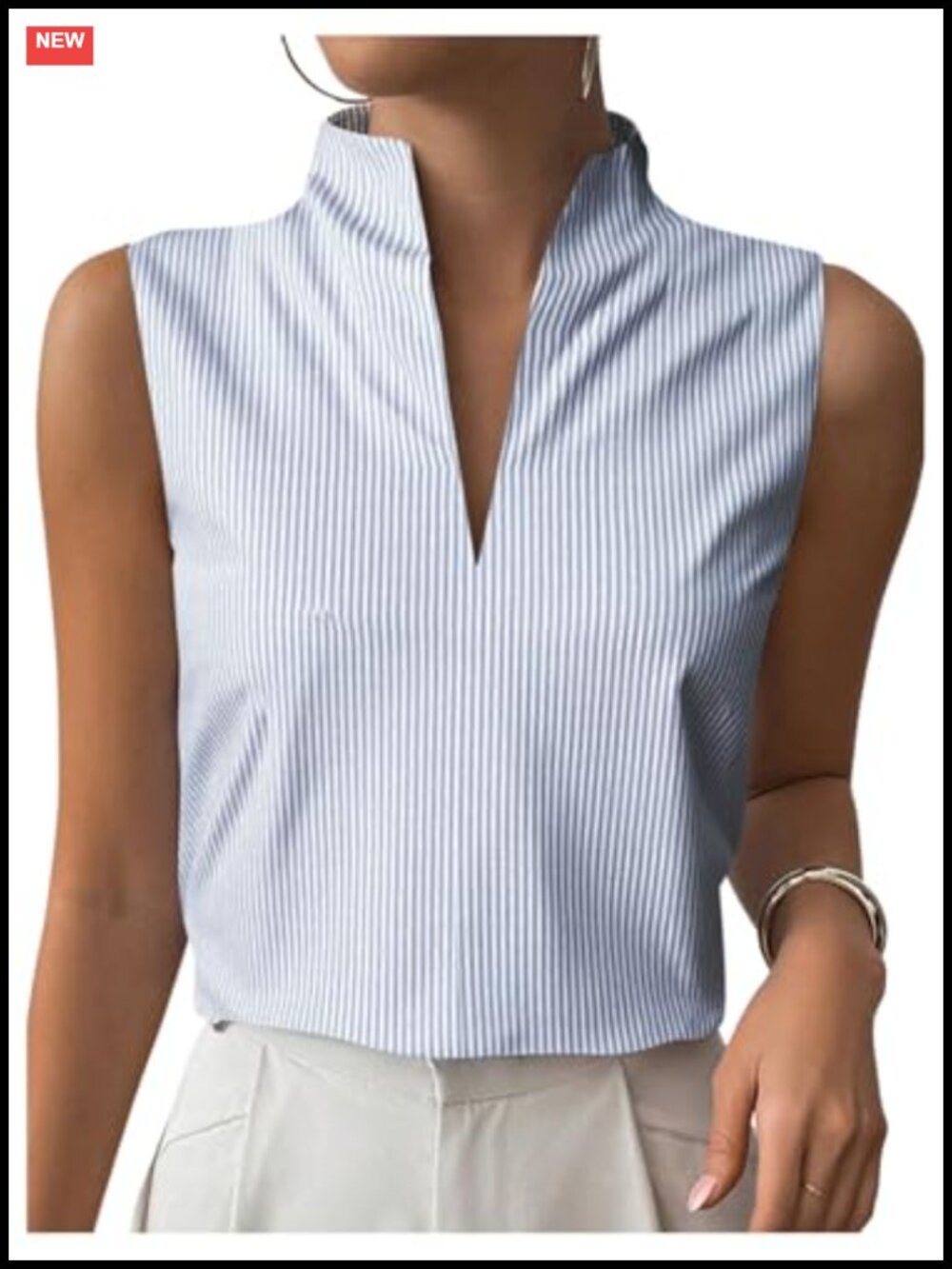 Women's V Neck Sleeveless Striped Tank Top Blouse Lightweight Work Top